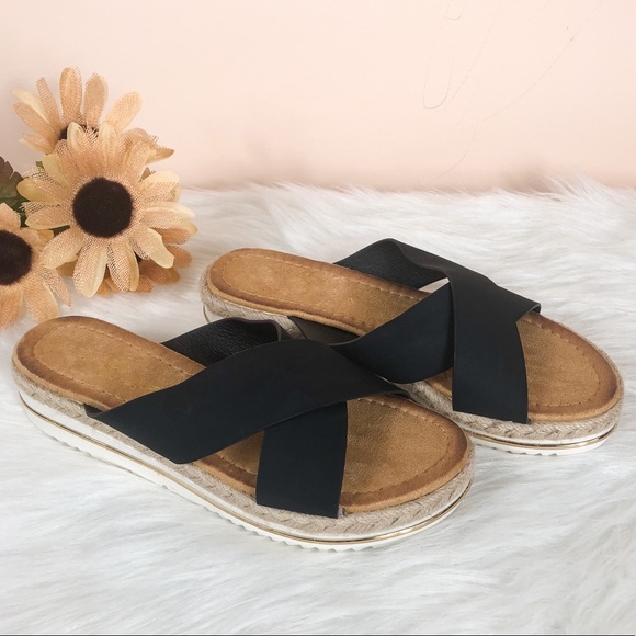 JUST IN‼️BLACK ESPADRILLE CRISSCROSS SANDAL- shoe - Picture 2 of 4